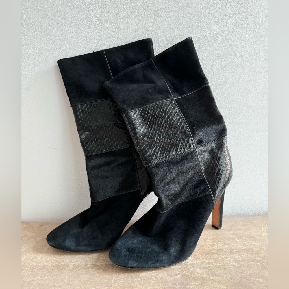 Vero Cuoio Black Patchwork Boots sz 39.5